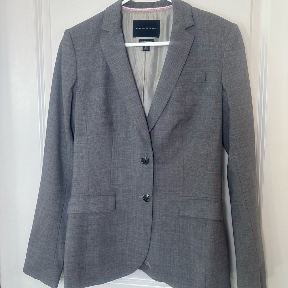 Banana Republic Stretch Twill Wool Blend Italian Long 2Button Tailored Blazer,8T